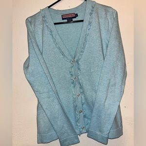 Vineyard Vines by Shep & Ian | Sweater V -Neck | Light Blue Ruffle Cardigan